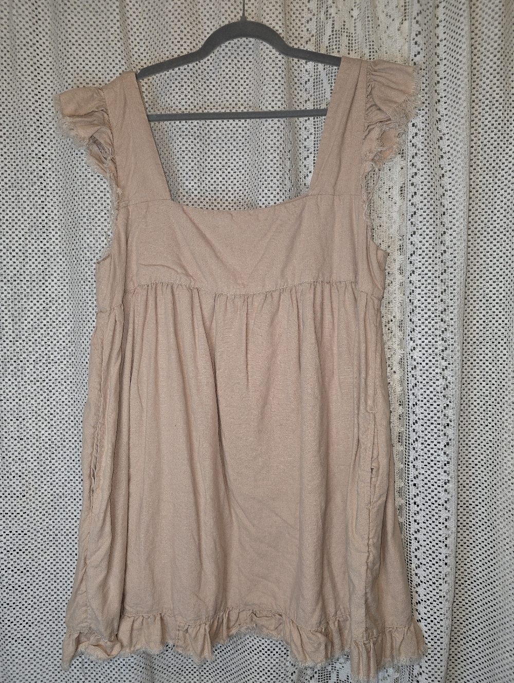 Aerie Linen Flutter Mini Dress, Sleeveless, Womens XL